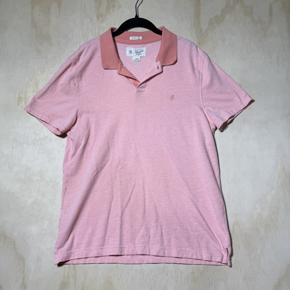 Original Penguin Munsingwear Polo Shirt Mens Large Pink Heritage Slim Fit Cotton